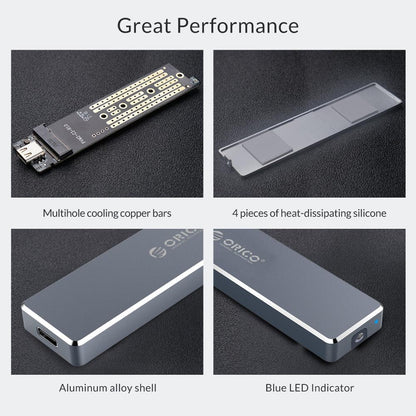 ORICO M.2 SSD Case NVME Enclosure for NVME PCIE NGFF SATA M/B Key SSD Disk SSD Hard Disk Cases M.2 to USB Type C 3.1 With Cable