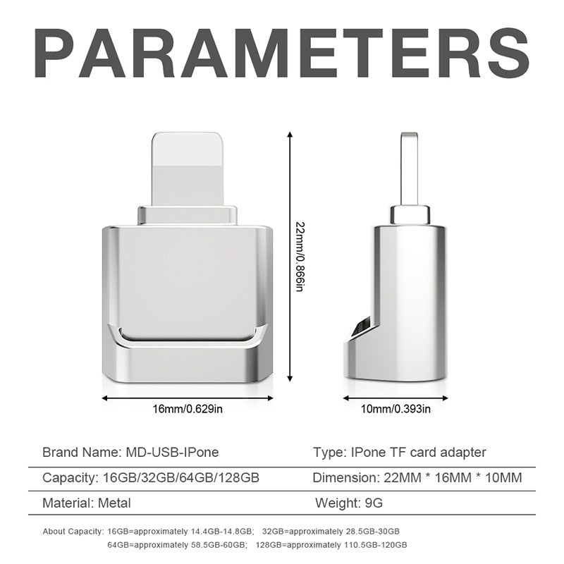 For iPhone Mini Micro SD TF Card Reader Adapter for iOS 12 Above System External OTG Memory Card Reader For iPhone 13 12 Pro Max