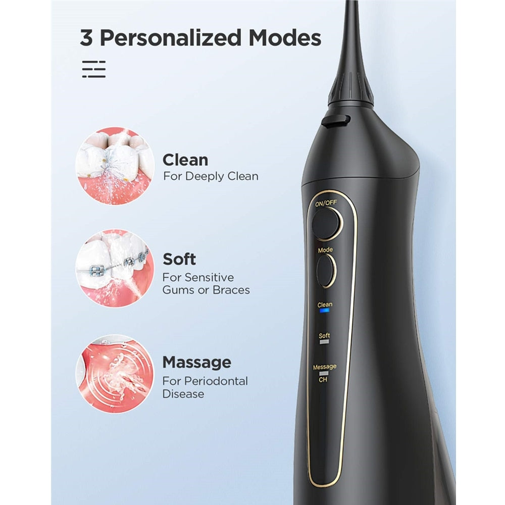 Fairywill Portable Oral Irrigator USB 300ml Rechargeable Dental Water Flosser Irrigator Dental Teeth Cleaner 3 Modes for Adult