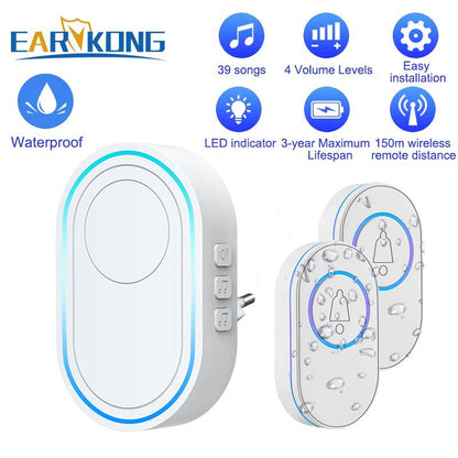 Intelligent Wireless Doorbell Home Welcome Doorbell Waterproof 300m Remote Smart Door Bell Chime EU UK US Plug Optional