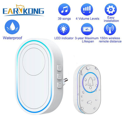 Intelligent Wireless Doorbell Home Welcome Doorbell Waterproof 300m Remote Smart Door Bell Chime EU UK US Plug Optional