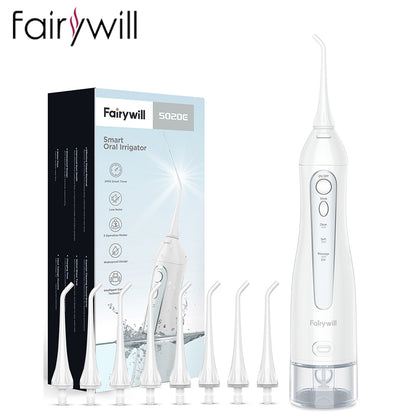 Fairywill Portable Oral Irrigator USB 300ml Rechargeable Dental Water Flosser Irrigator Dental Teeth Cleaner 3 Modes for Adult