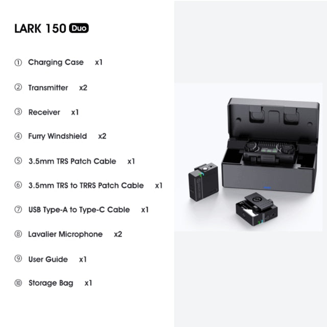 Hollyland LARK 150 Duo Wireless Lavalier Microphone Mic 2.4G Hz Charging Box for DSLR camera smartphones iPone Android vs rode