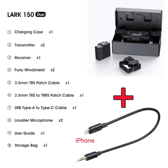 Hollyland LARK 150 Duo Wireless Lavalier Microphone Mic 2.4G Hz Charging Box for DSLR camera smartphones iPone Android vs rode